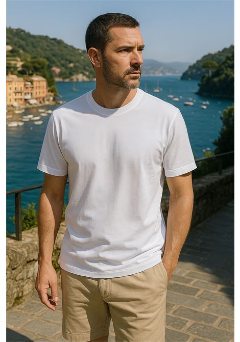 White men's Paolo Pecora T-shirt in pure cotton jersey. Minimal design with no breast pocket, center back seam and tailored details made in Italy. PAOLO PECORA |  | F022 41381101